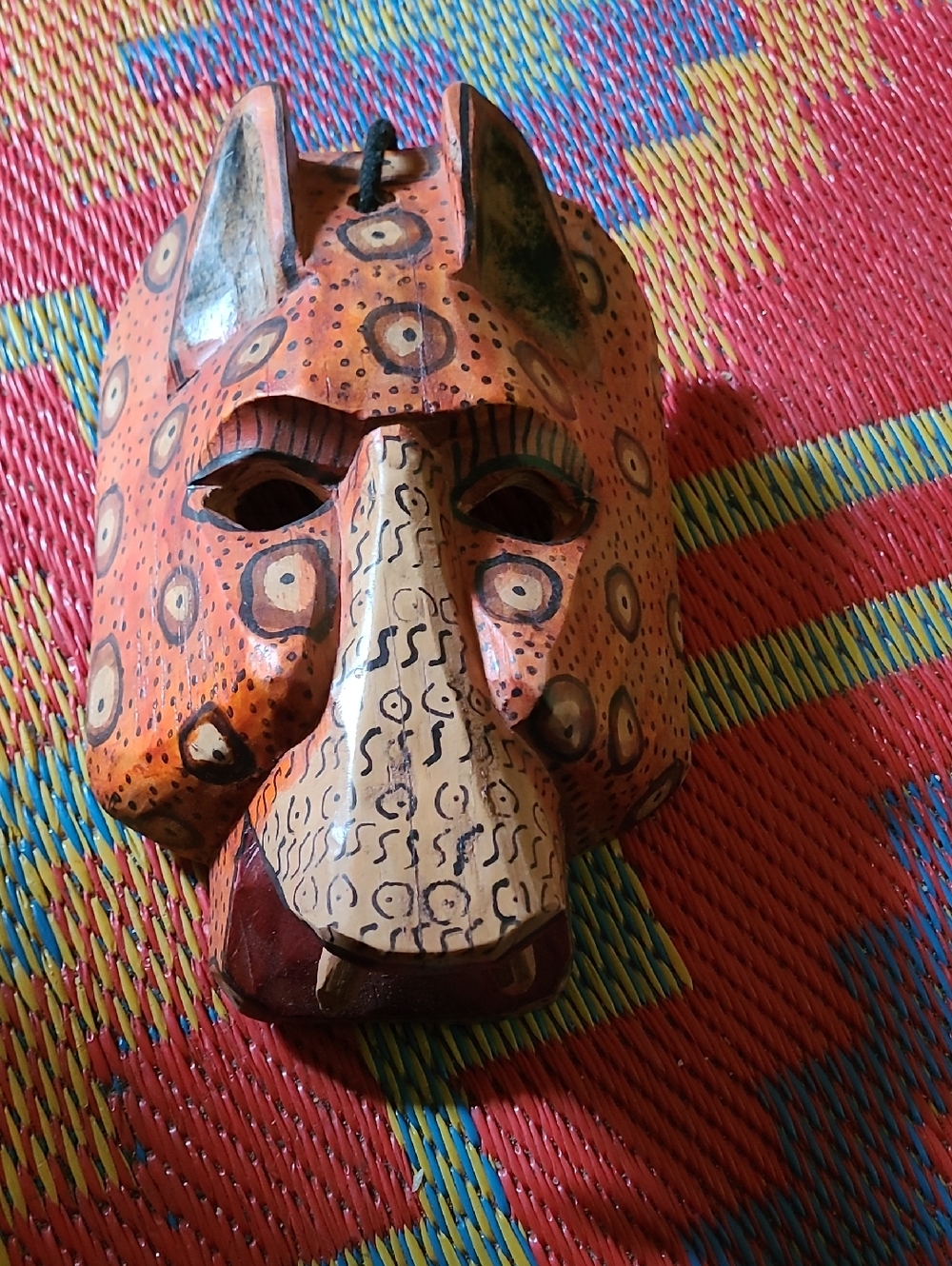 Hand-Carved Orange Leopard Mask Wall Art - Decorative Home Accent